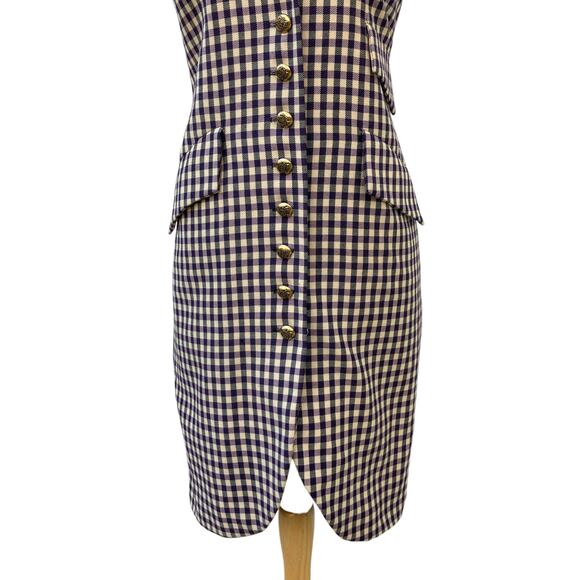 Anna Sui Shift Dress Sm Wool Purple Black Checkered Sleeveless Preppy Academia - Picture 3 of 16